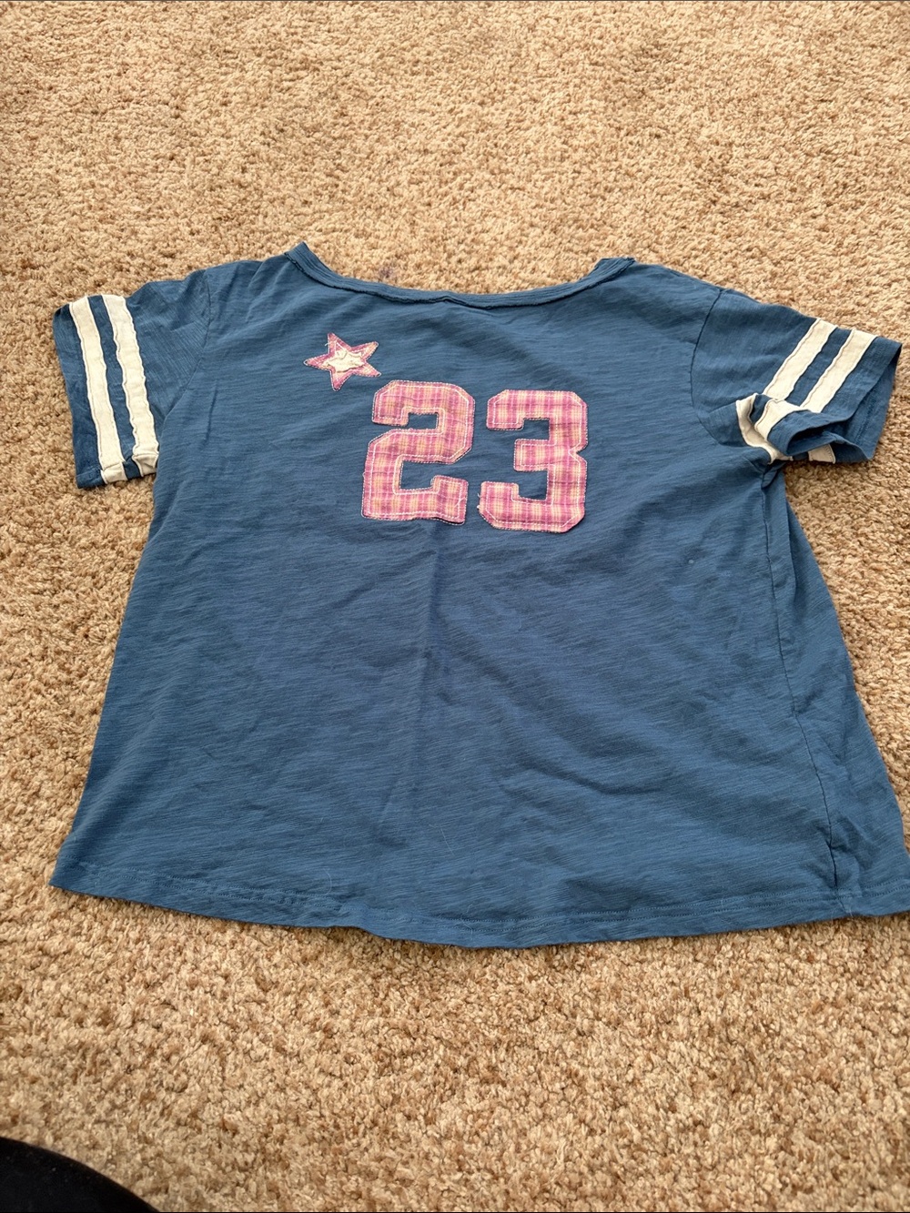 Blue Short Sleeve Tee with Pink Plaid Number 23